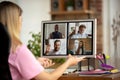 Remote meeting. Woman working from home during coronavirus or COVID-19 quarantine, remote office concept. Royalty Free Stock Photo