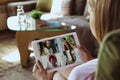 Remote meeting. Woman working from home during coronavirus or COVID-19 quarantine, remote office concept. Royalty Free Stock Photo