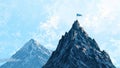 Remote mountain with cliffs lone blue flag on treacherous summit Royalty Free Stock Photo