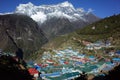 Remote Namche Bazaar village in Himalayas mountains early morning Royalty Free Stock Photo