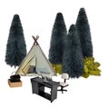Remote Office with Camping Tent Amongst the Trees - Combination of my Photographs - Not AI Generated. Royalty Free Stock Photo