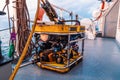 Remote operated vehicle mini ROV on deck of offshore vessel Royalty Free Stock Photo