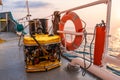 Remote operated vehicle mini ROV on deck of offshore vessel Royalty Free Stock Photo