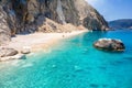 A remote paradise beach at the coast of Kefalonia island, Greece Royalty Free Stock Photo
