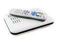 Remote and Receiver for Internet TV on white side view Royalty Free Stock Photo