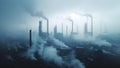 Remote sensor network monitors toxin levels in industrial planet factories in fog. Concept Remote