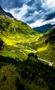 Remote Settlement With Farm Houses In Valley With Mountain River In Deferegental In Tirol In Austria Royalty Free Stock Photo