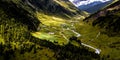 Remote Settlement With Farm Houses In Valley With Mountain River In Deferegental In Tirol In Austria Royalty Free Stock Photo