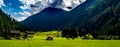 Remote Settlement And Small Chapel In Rural Landscape At Mountain Grossvenediger In Tirol In Austria Royalty Free Stock Photo