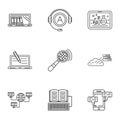 Remote study icons set, outline style