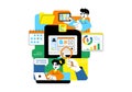 Remote Team Collaboration Tools Vector Illustration For Digital Workspace Communication, Online Project Management, and Virtual Royalty Free Stock Photo