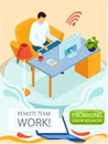 Remote team work, online meeting workspace. Video call chat conference, freelancer works from home