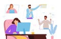 Remote teamwork. Cooperation, video call and conference. People working together from home vector concept Royalty Free Stock Photo