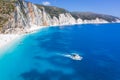 Remote tourist pleasure boat at Fteri beach in Kefalonia Island, Greece, Europe Royalty Free Stock Photo