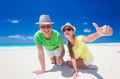 Attractive couple enjoying sunny day at Cayo Largo beach, Cuba