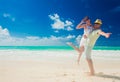 Beach couple walking on romantic travel honeymoon vacation summer holidays romance. Young happy lovers, Cayo LArgo, Cuba Royalty Free Stock Photo