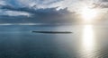 Aerial View of Tropical Island and Sunset Royalty Free Stock Photo