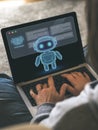 Remote User Interacting with a Holographic AI Chatbot Interface on a Laptop, Focused on Artificial Intelligence Technology Royalty Free Stock Photo