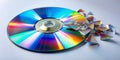 Remote view realistic broken compact disc Generative AI Royalty Free Stock Photo