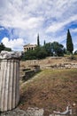 Remote view of the temple of Hephaestus in Ancient Agora, Athens, Greece