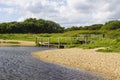 A remote wooden footbridge at the end of the Hook Lane bridle path near Titchfield Common England