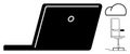Remote Work, Cloud Technology, and Office Setup Concept with Laptop and Workspace Symbols Royalty Free Stock Photo