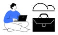 Remote Work and Cloud Storage Concept Person with Laptop, Briefcase, and Cloud Symbol Royalty Free Stock Photo