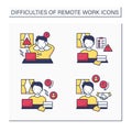 Remote work color icons set
