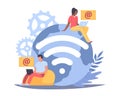 Remote work, communication technologies. Remote transactions and projects around world, WiFi symbol, internet connectivity, online Royalty Free Stock Photo