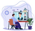 Remote work concept. Professionals engage in a video conference call with team members for an online briefing