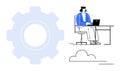 Remote Work Concept with Person at Desk, Laptop, Gear Symbol, and Cloud Technology Elements Royalty Free Stock Photo