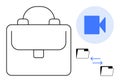 Business Communication and File Sharing Concept with Backpack, Folders, and Video Icon Royalty Free Stock Photo