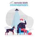 Remote work disadvantages isolated cartoon concept. Dog distracts man working at home, people scene in flat design. Vector Royalty Free Stock Photo