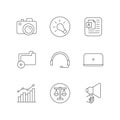 Remote work elements pixel perfect linear icons set