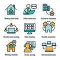 Remote work icon set with work from home, video meetings, etc Royalty Free Stock Photo