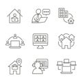 Remote work icon set with work from home, video meetings, etc