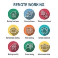 Remote work icon set with work from home, video meetings, etc Royalty Free Stock Photo