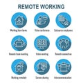 Remote work icon set with work from home, video meetings, etc