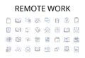 Remote work line icons collection. Virtual learning, Online shopping, Digital banking, Mobile gaming, Social nerking