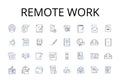 Remote work line icons collection. Virtual learning, Online shopping, Digital banking, Mobile gaming, Social nerking