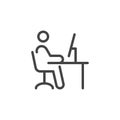 Remote Work. Line Symbol Worker Man at the Desk Designer-Freelancer. Icon in Outline Style From the Set Icons of Coworking and