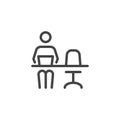 Remote Work. Line Symbol Worker Man at the Desk Designer-Freelancer. Icon in Outline Style From the Set Icons of