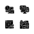 Remote work monitoring black glyph icons set on white space Royalty Free Stock Photo