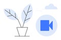 Minimalistic Plant in Pot Next to Video Call Icon with Cloud Element Royalty Free Stock Photo