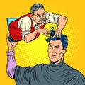 Remote work online help. a male Barber makes a haircut