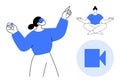 Virtual Communication and Mindfulness Concept Modern Figures and Video Icon Royalty Free Stock Photo