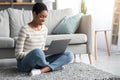 Remote Work. Smiling Black Freelancer Woman Working With Laptop At Home Royalty Free Stock Photo