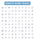 Remote work travel line icons, signs set. Remote, Work, Travel, Remote-Work, Remote-Travel, Working-Remotely, Remotely Royalty Free Stock Photo