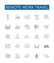 Remote work travel line icons signs set. Design collection of Remote, Work, Travel, Remote-Work, Remote-Travel, Working