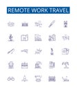 Remote work travel line icons signs set. Design collection of Remote, Work, Travel, Remote-Work, Remote-Travel, Working